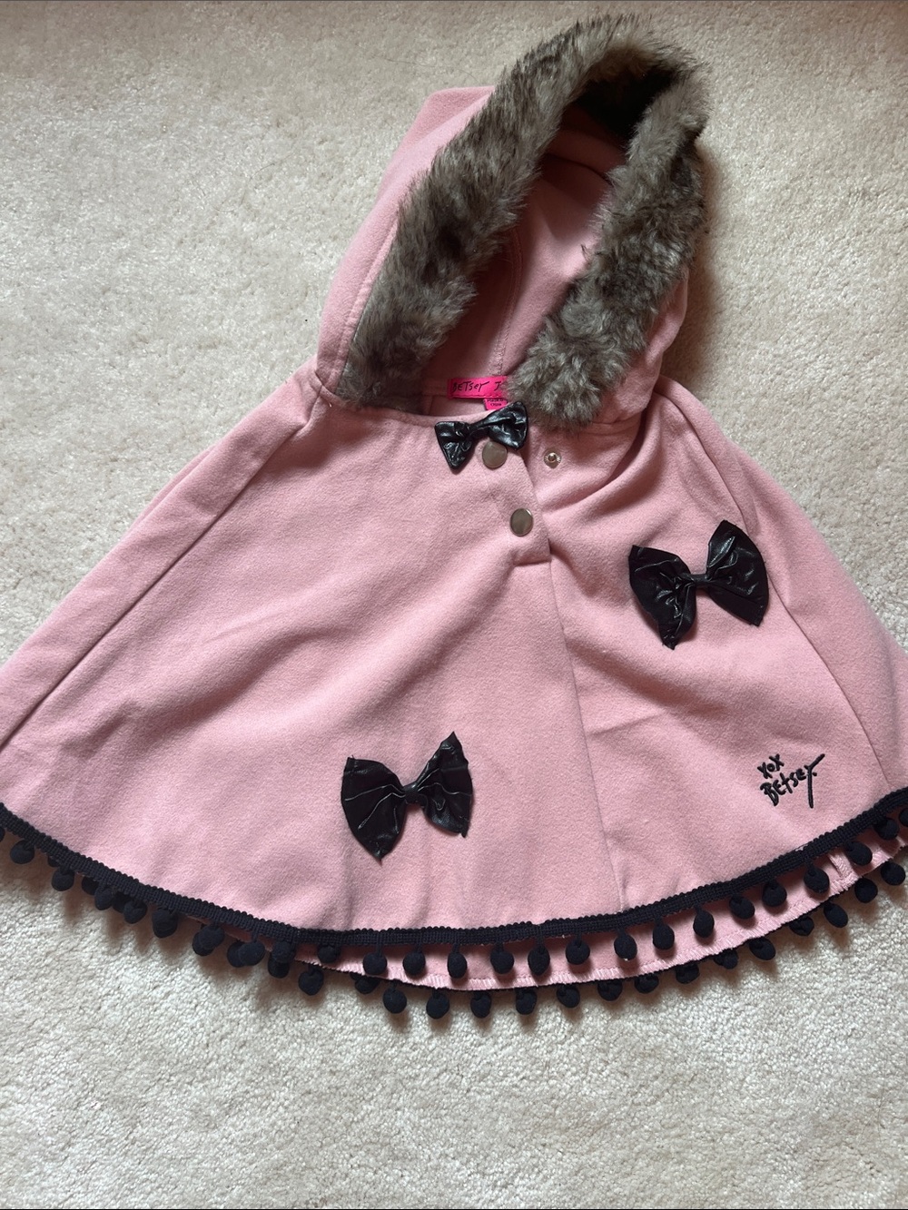 Betsey Johnson Pink Coat with Faux Fur Trim